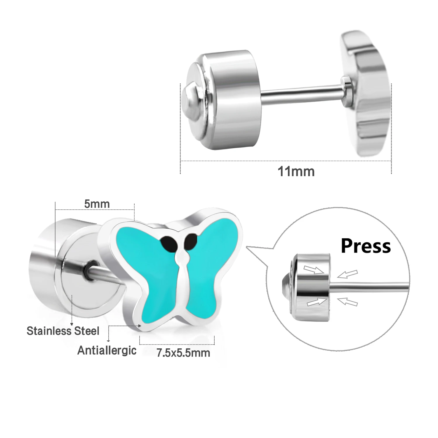 Luxukisskids Schattige Regenboog Oorknopjes Voor Kind/Meisjes Push-Back Roestvrij Staal Anti-Allergie Oor Piercing Dagelijks Dragen Sieraden