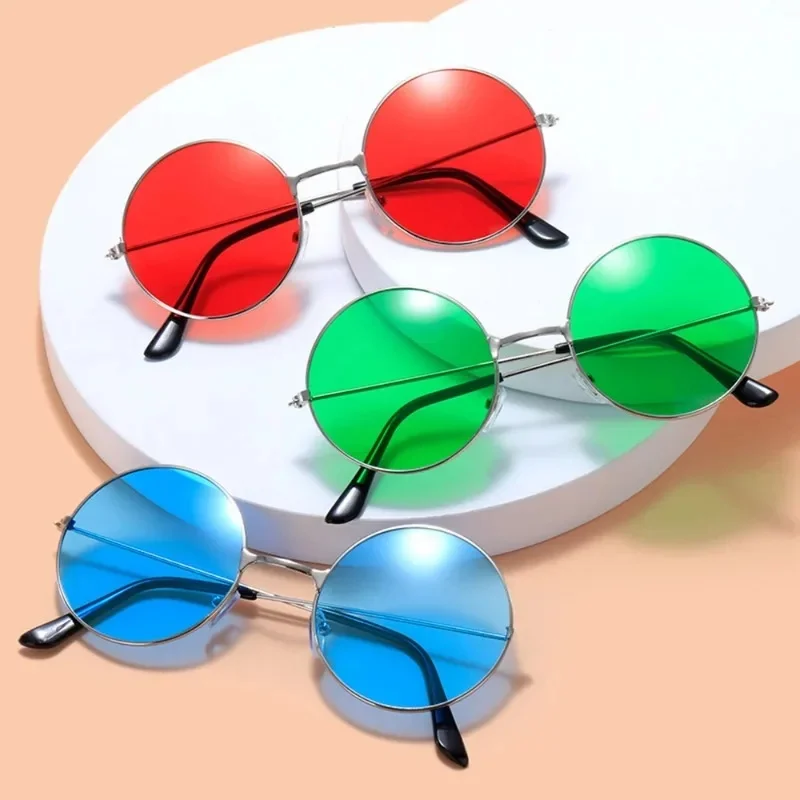 Rétro petit rond Hippie lunettes de soleil mode cercle métal cadre lunettes de soleil Disco fête couleur bonbon lentille lunettes pour femmes hommes