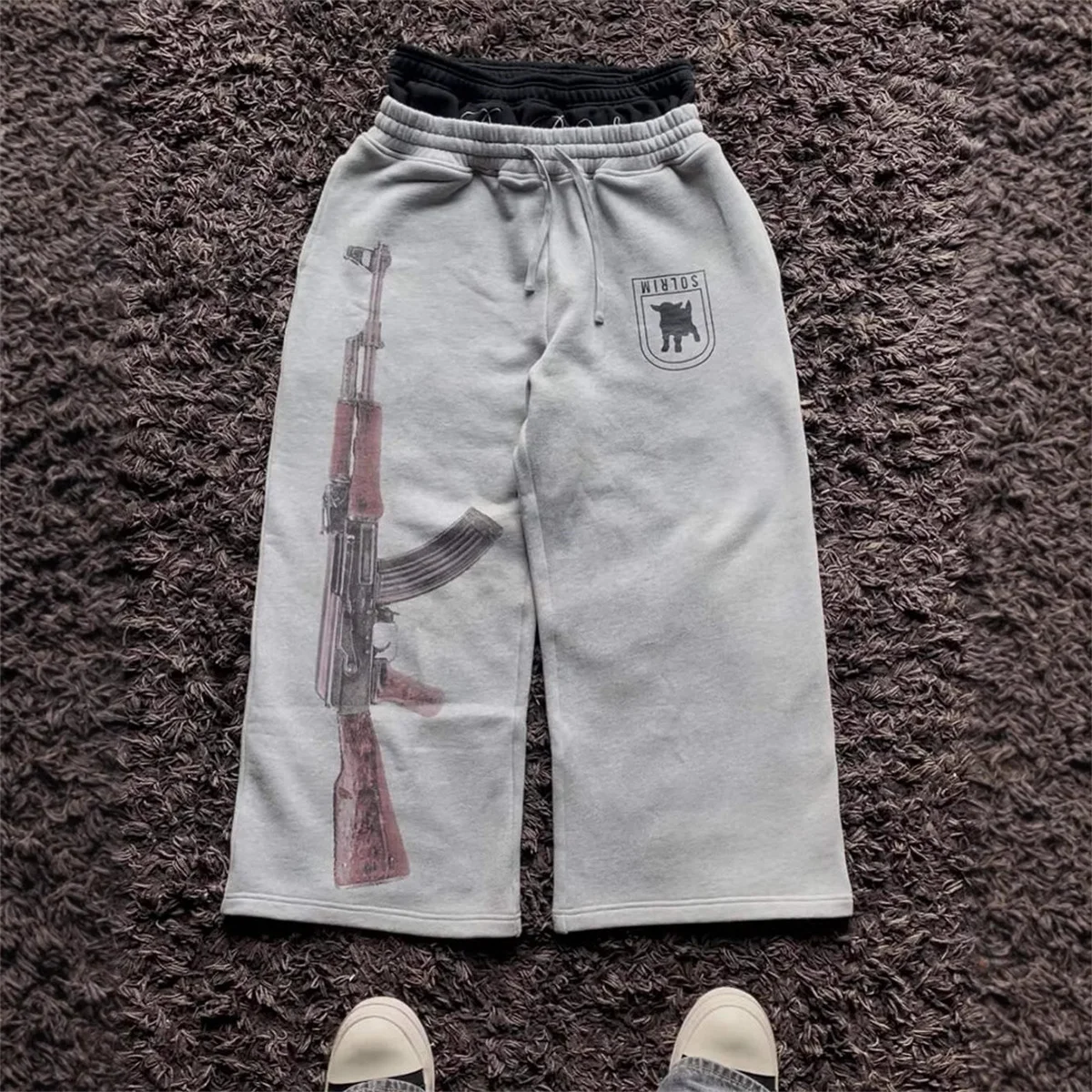 Y2K Pantaloni da guardia da strada ricamati stampati a vita alta Primavera Autunno Pantaloni sportivi alla moda con design a doppia vita a gamba dritta casual