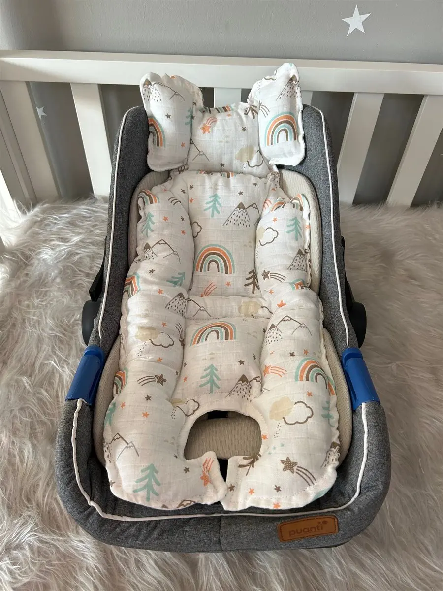 Handmade Muslin Mountain Pattern Car Seat Cushion - Stroller Cushion