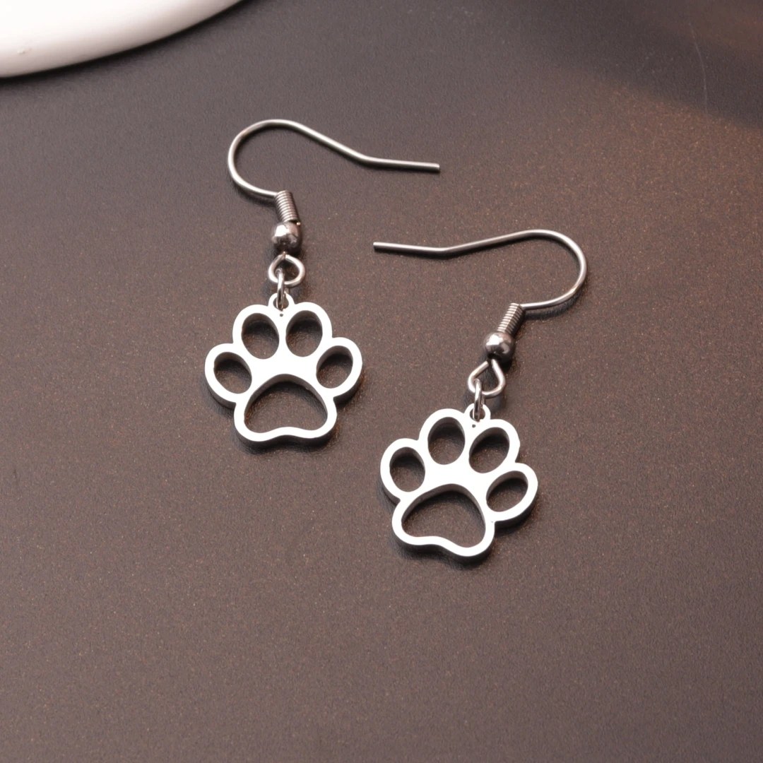 Cute Cat Footprint Paw Brincos para Mulheres Girl Aço Inoxidável Hoop Lovely Fashion Minimalista Jóias Pet Lover Party Gift