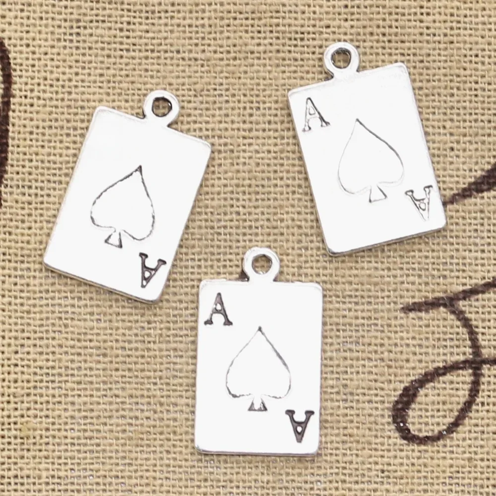 20szt Charms Ace pik karty do gry Poker 20x12mm antyczny brąz kolor srebrny zawieszki Making DIY Handmade biżuteria tybetańska — zdjęcie 2