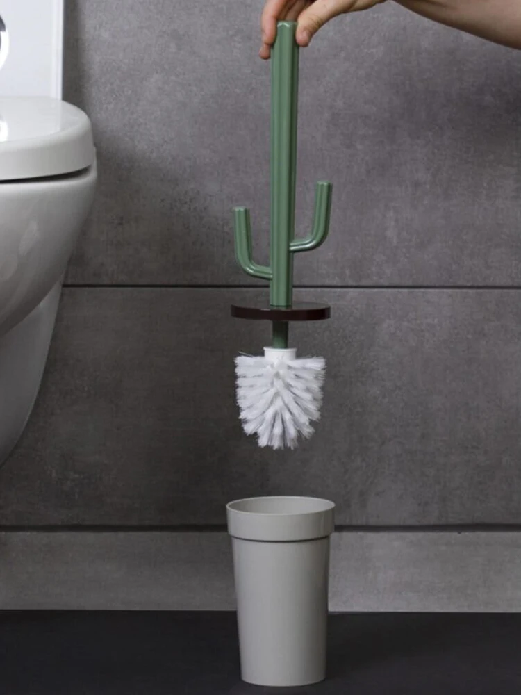 Cactus Pattern Toilet Brush With Waterproof Base Silicone Wc Flat Head Flexible Soft Bristles Quick Drying Holder Set Gift Decor