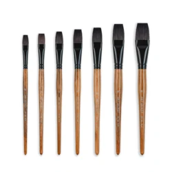 Artsecret-pincel plano de pelo de ardilla, pincel de latón negro, virola de roble, mango de madera, acuarela artística para dibujo, 777SQ