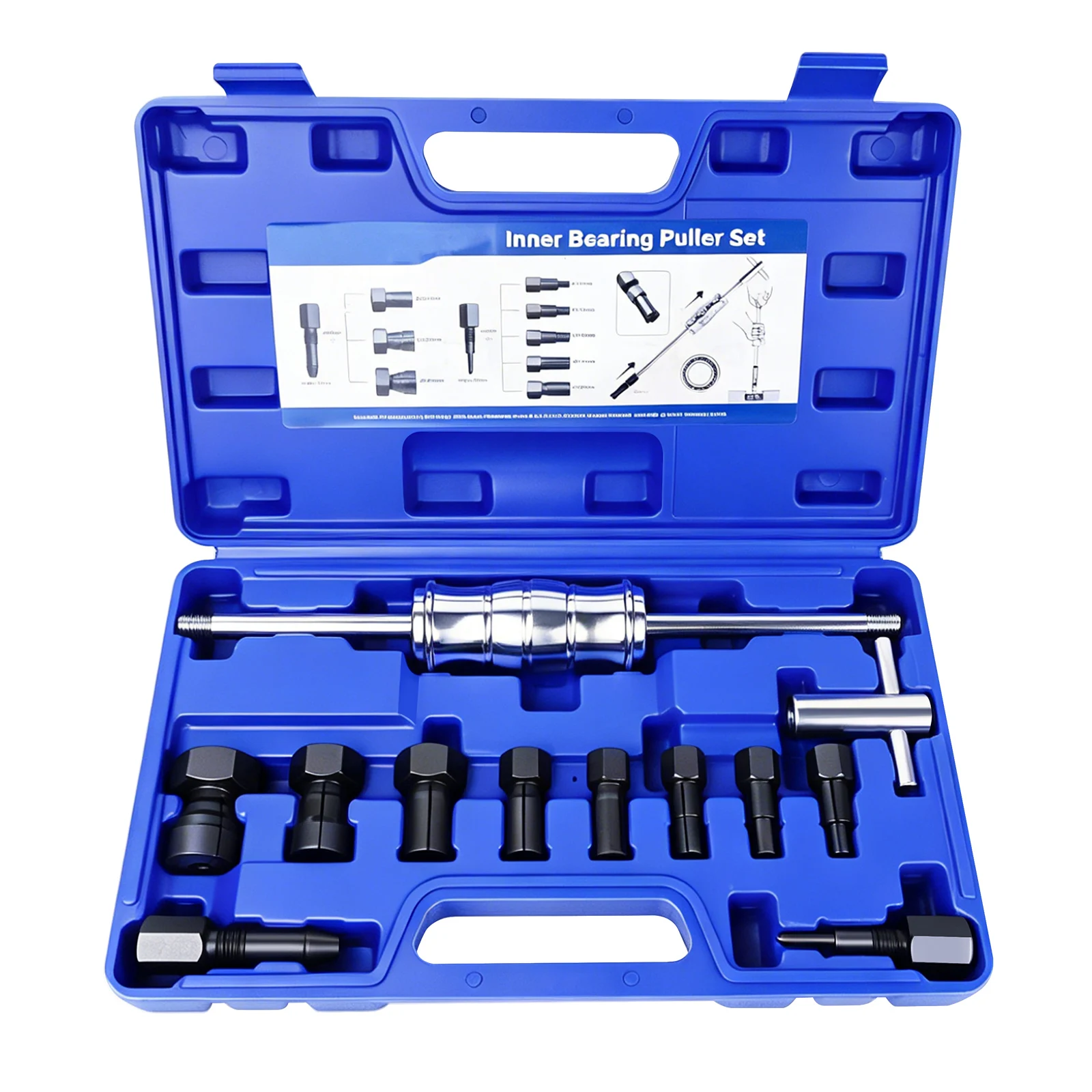 8 expandable collets laid out showing size range 8mm to 32mm for bearing puller set