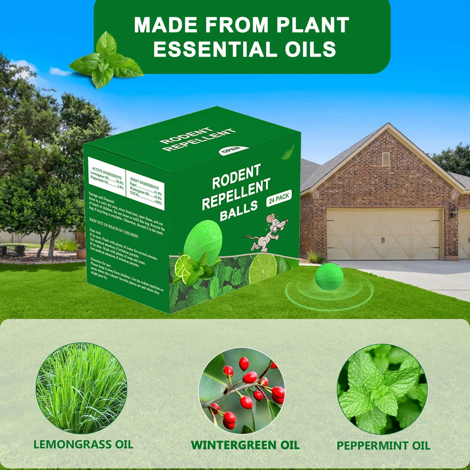 48 PCS Natural Peppermint Oil Rat Repellent Balls – Effective Mouse Repellent for Home & Garden, Repels Rats, Squirrels, Skunks, Raccoons, Spiders
