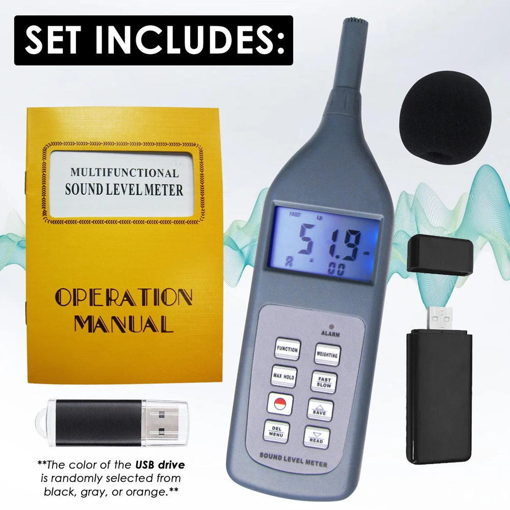 Professional Sound Level Meter 30~130dB USB Drive Software & Bluetooth for Workshop Vehicles Traffic Office School Hospital
