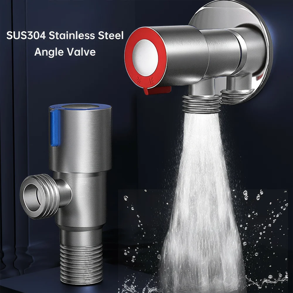 SUS304 Stainless Steel Angle Valve G1/2 Water Stop Valve Hot Cold Inlet Valve Bathroom Toilet Water Heater Faucet Triangle Valve
