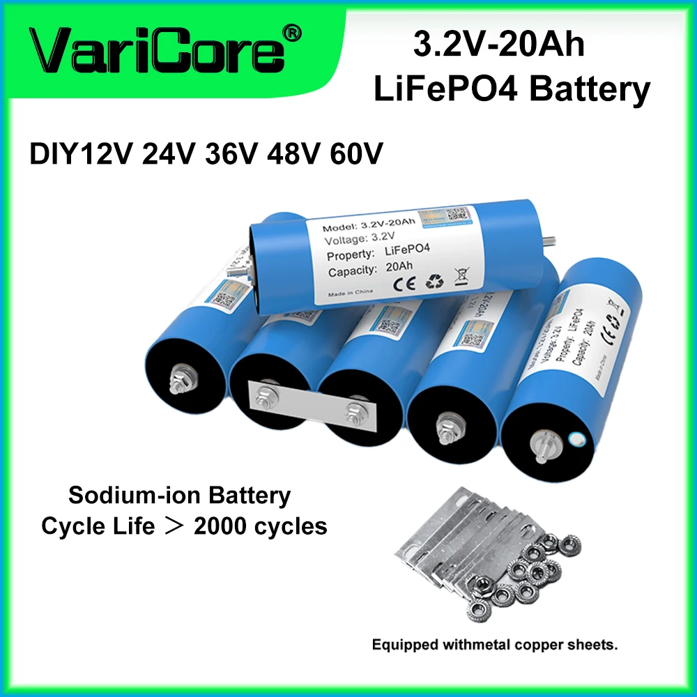 Batterie VariCore 3.2V 20Ah C40 LiFePO4 de qualité A pour systèmes solaires 4S 12V 24V 36V, camping-cars, applications marines, véhicules électriques, chariots de golf, stockage d'énergie solaire hors