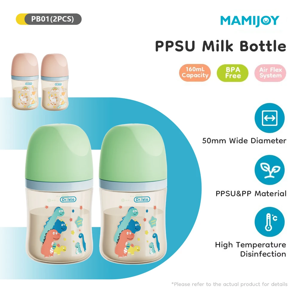 

MAMIJOY 2PCS 160ML Baby Bottle With Handle Infant Drop-proof Baby Wide-Caliber Bottle Newborn Feeding Bottle BPAFree PB01/02