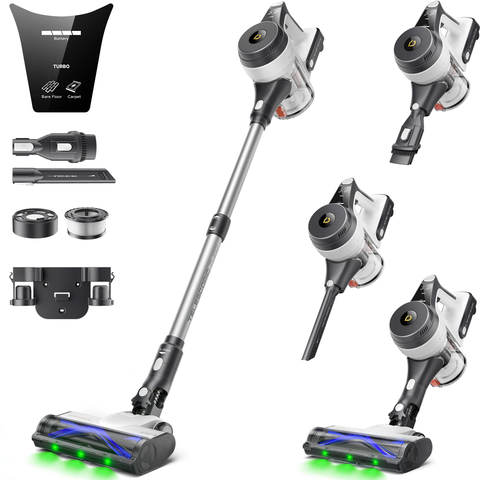 Refurbished YONNDER by Erabros M1 Cordless Vacuum Cleaner, 550W 50KPA Powerful Stick Vacuum, 70Mins Runtime Anti-Tangle Vacuum with LED Display, Self-Standing for Hardwood Floor Pet Hair Carpet Home Cleaning (Refurbished)