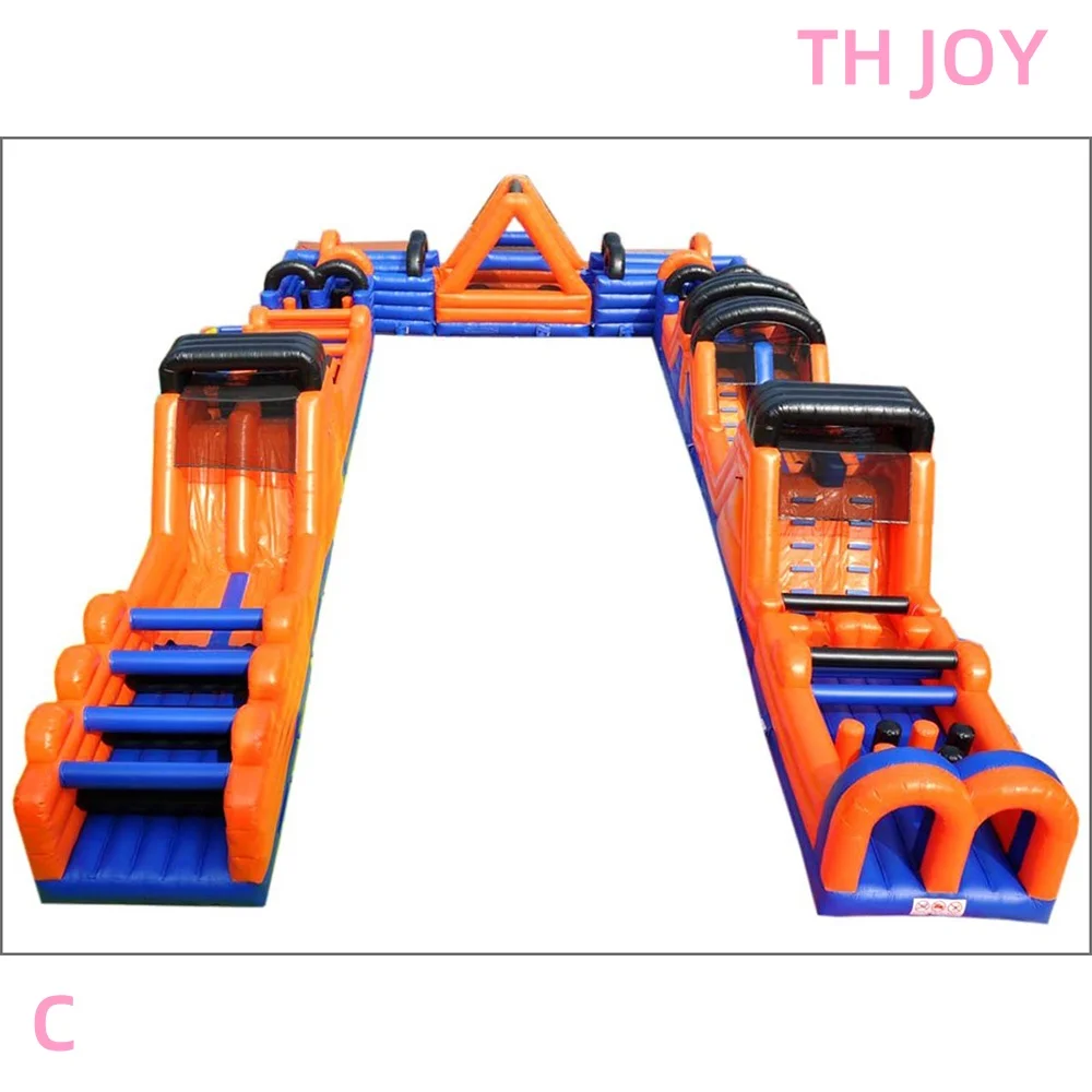 commercial kids inflatable bouncer house slides obstacle course, U shape giant adutls inflatable Obstacle Course Equipment