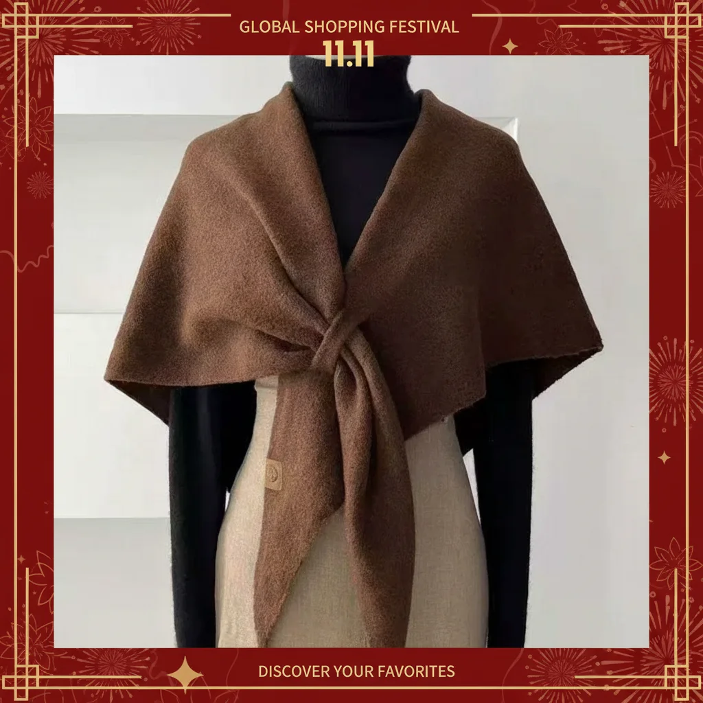 وشاح مثلث من الصوف الكوري للنساء وشاح نسائي محبوك متعدد الوظائف للخريف والشتاء شال ترفيهي أنيق دافئ #1