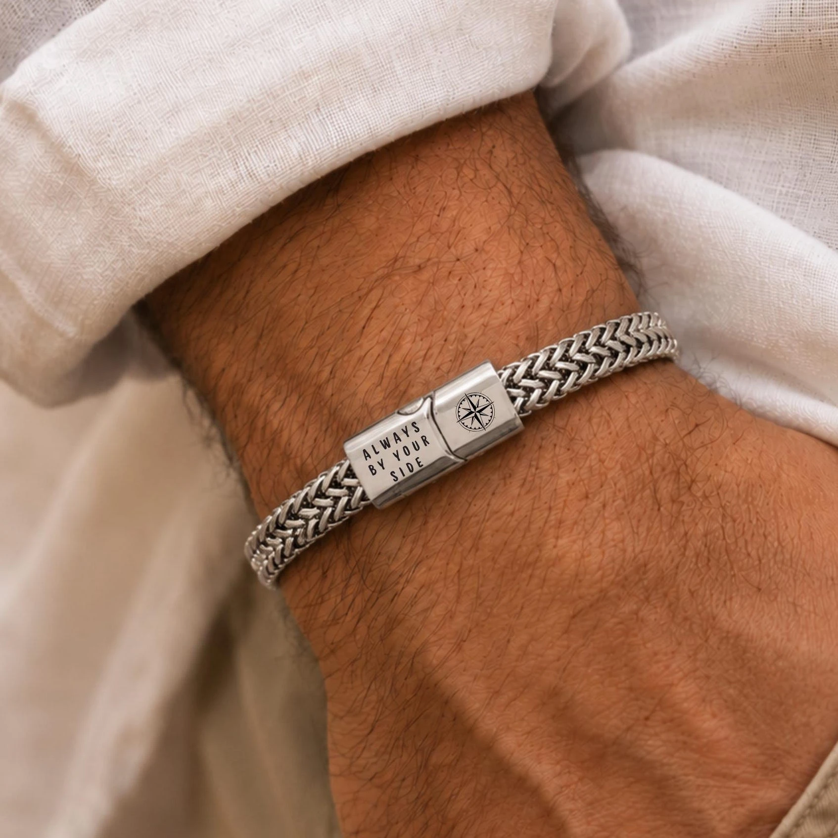Personalized Engraved Name Bracelet Men Stainless Steel Braided Chain Clasp Custom Jewelry Father's Day Gift Dad Husband view 2