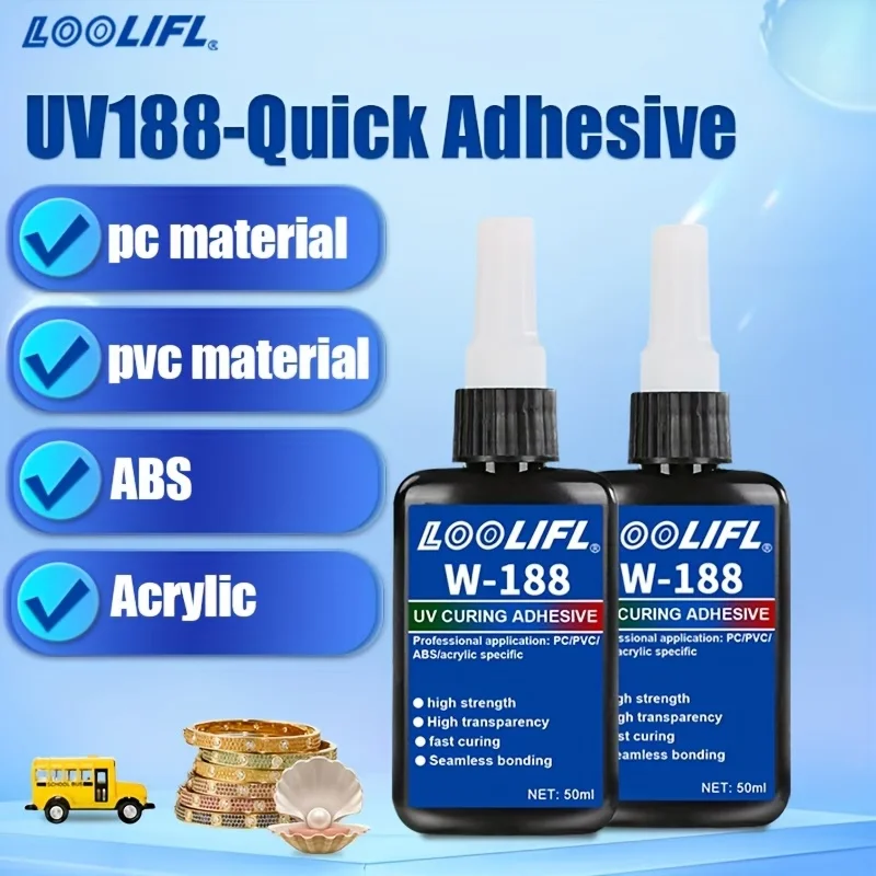 50ml UV Glue With Lamp Ultraviolet Curing Adhesive Super Strong Bonding Transparent Glue for Glass Metal Acrylic DIY Craft