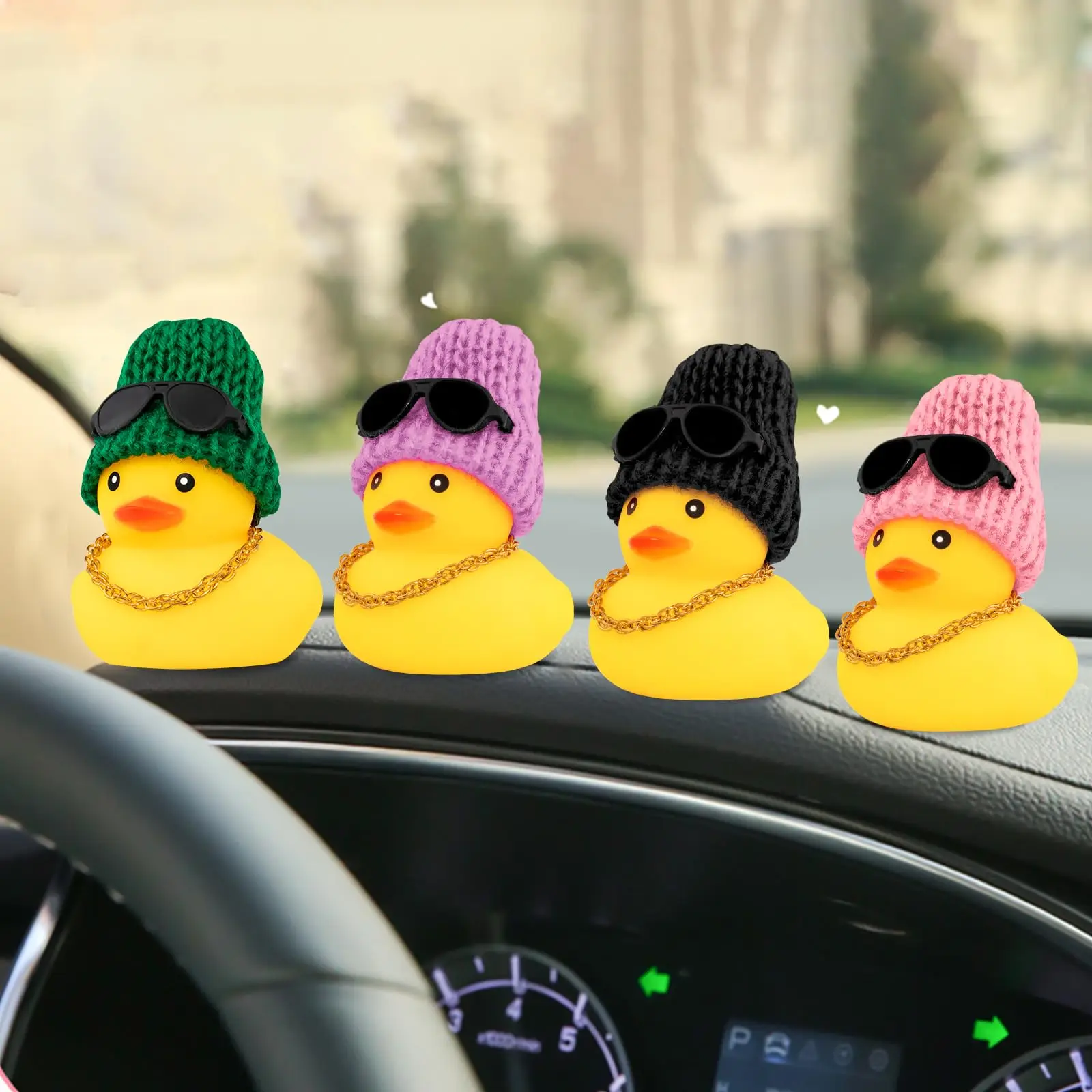 Rubber Duck Car Ornaments Yellow Duck Car Dashboard Decorations with Propeller Helmet for Christmas Decor and Home Decorations