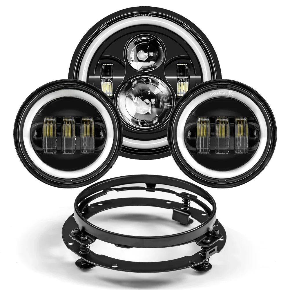 Projecteur LED noir pour moto, éclairage de sauna, 4 feux de illeur 1/2, 7 pouces, Touring Electra Foetal
