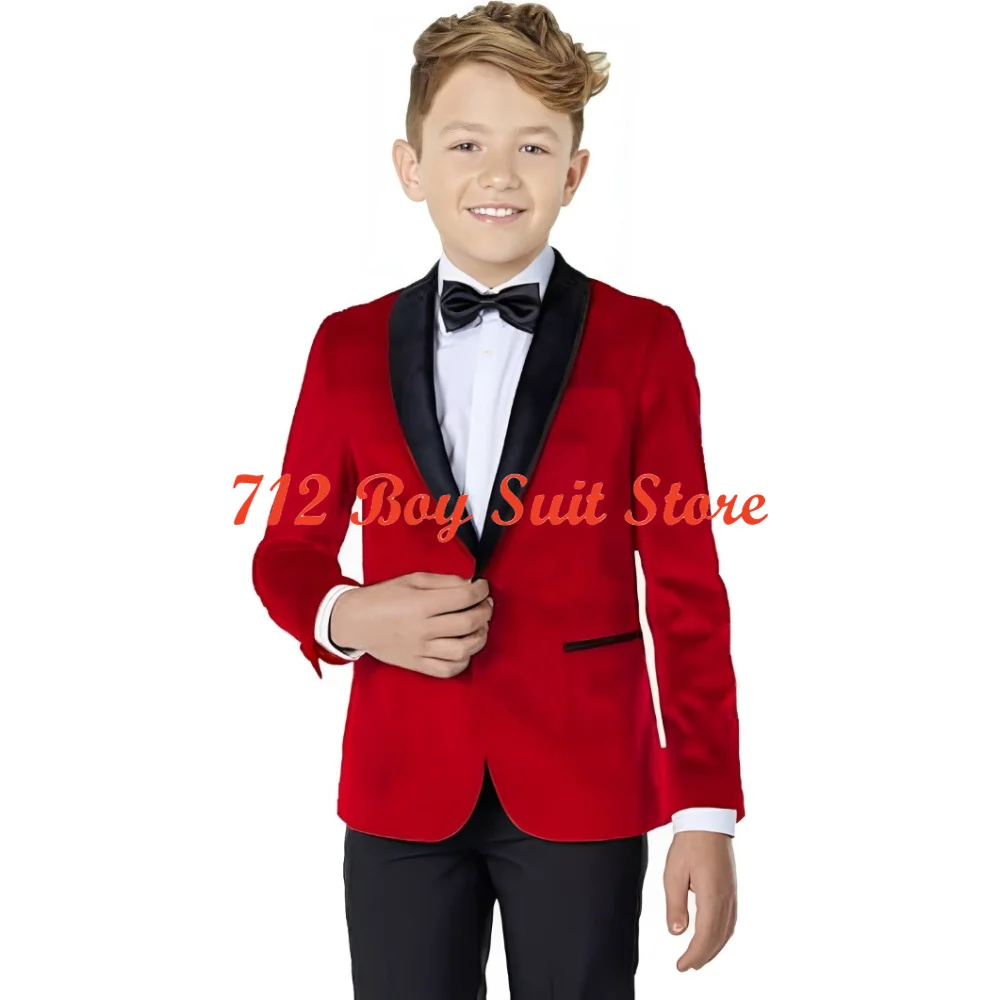 Fashion Boys Suit Formal Shawl Lapel Velvet Tuxedo 2 Pieces Boy Outfit Blazer for Wedding Prom Party