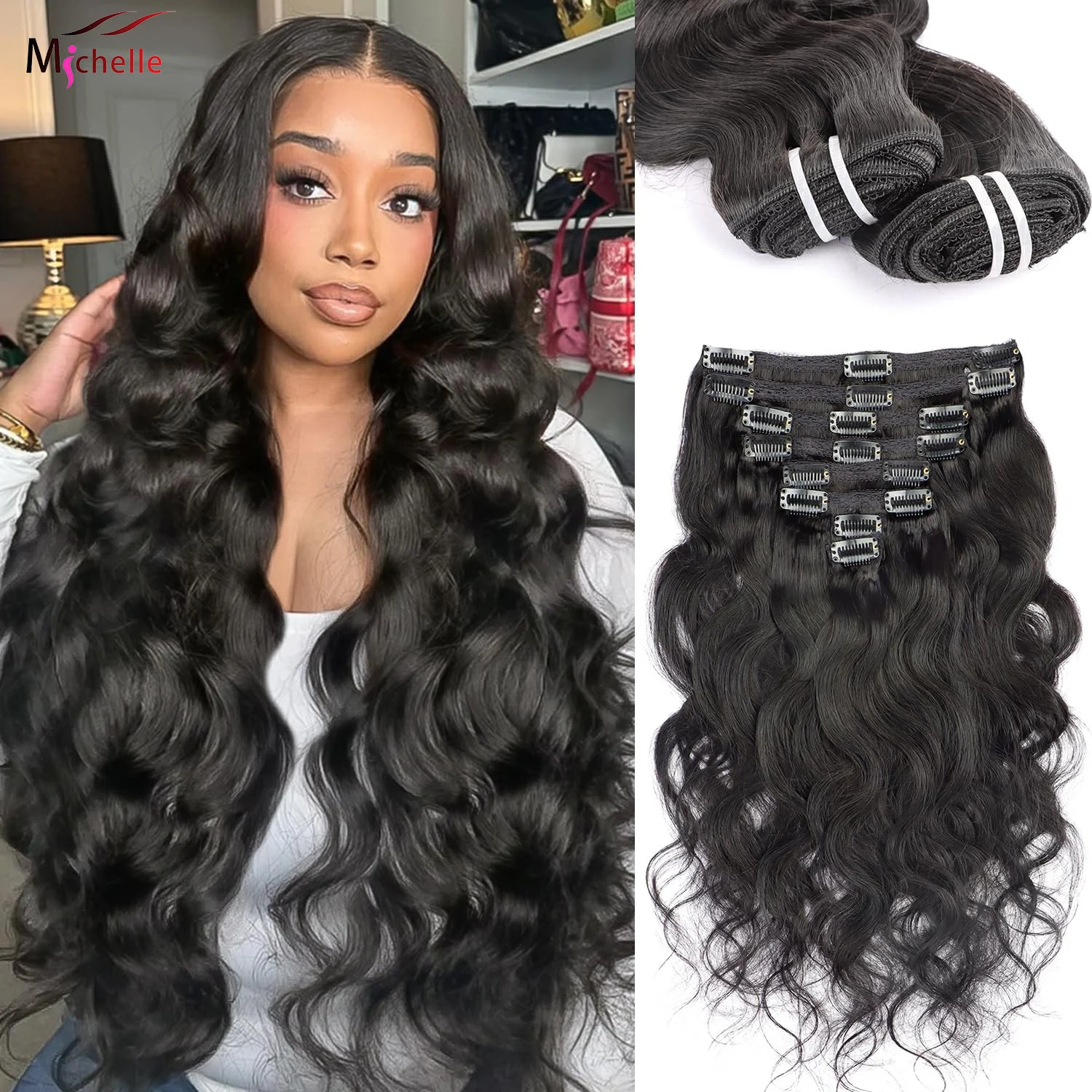 

Body Wave Clip In Human Hair Extensions Full Head Brazilian Virgin Hair Clip on Hair Extension 8 Pcs/Set 120Gram Body Wave Clips