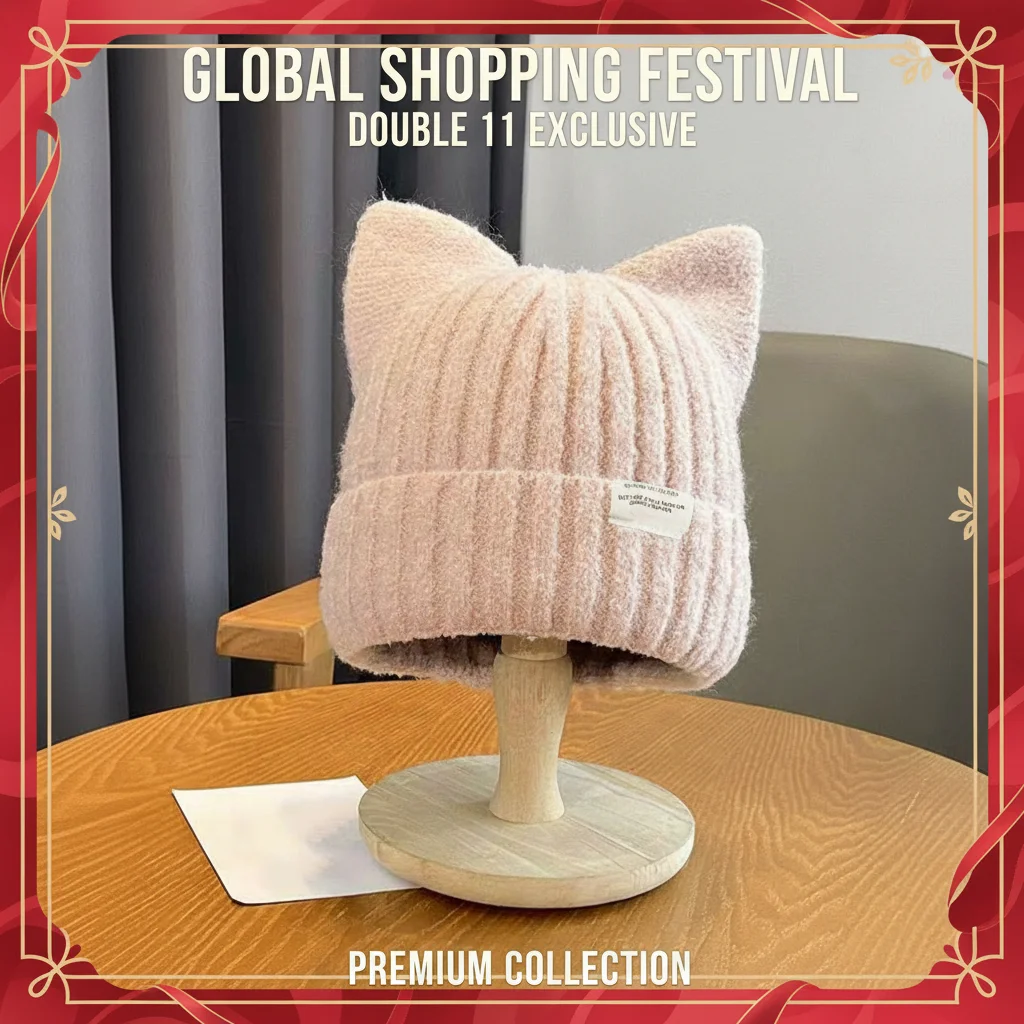 Cat Ear Beanie Winter Hat Warm Knitted Cap with Windproof Thickened Design Cute Autumn Winter Warm Accessories for Women Girls