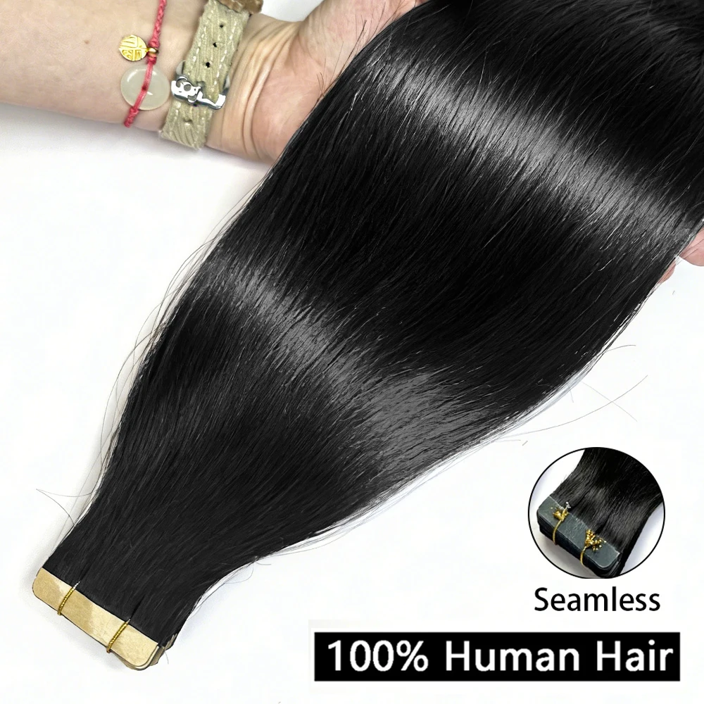 PU SKin Invisible Seamless Silky Straight Tape In Extensions 100% Human Hair 24 inch 21pcs/pack Ins Hair Extension Natural Color
