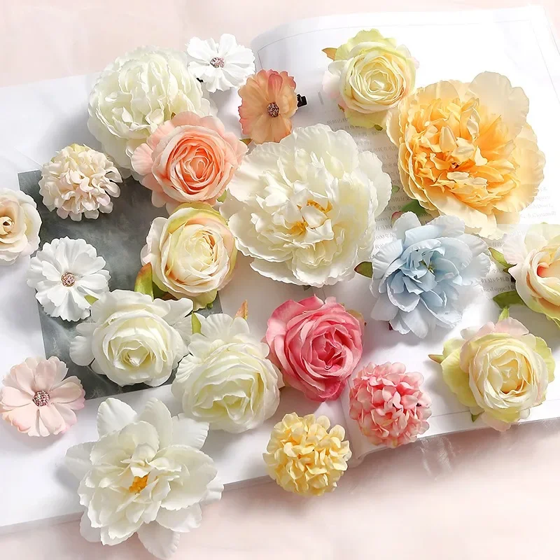 Mélange de roses artificielles en soie, fausses têtes de fleurs pour chambre, décoration de maison, de mariage, guirlande artisanale, accessoires cadeaux, DIY