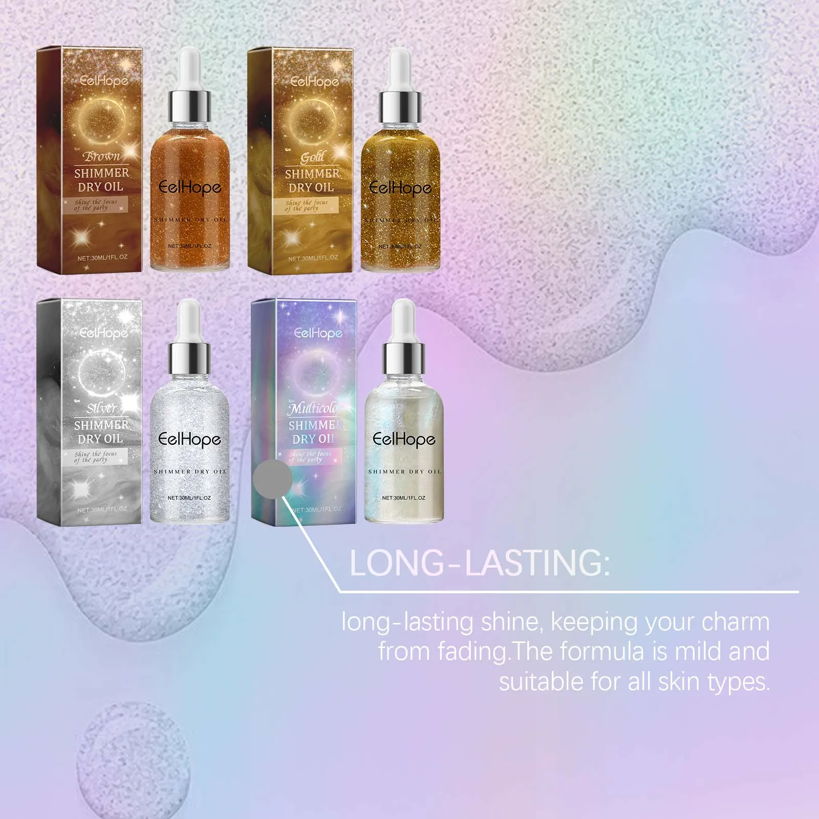 Eelhope Körper-Glitzeröl, natürlicher Gesichtsschimmer, glänzend, feuchtigkeitsspendend, wasserfest, dauerhafte Hautaufhellungsflüssigkeit für Sommerparty