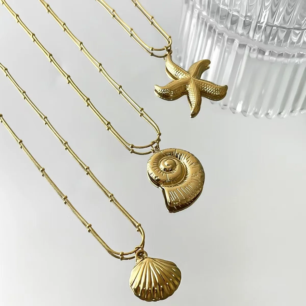 Minimalist Starfish Striped Conch Scallop Shaped Pendant Necklace for Women Waterproof Trend Jewelry Summer Beach Party image 4
