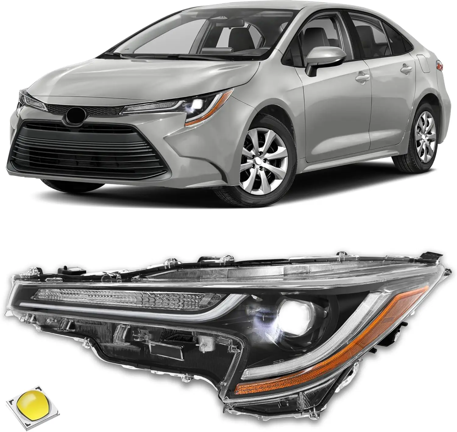 

SHAWHO AUTO LED Projector Headlight Assembly Fit For 2023 2024 Toyota Corolla L LE HeadLamp Left Driver Side