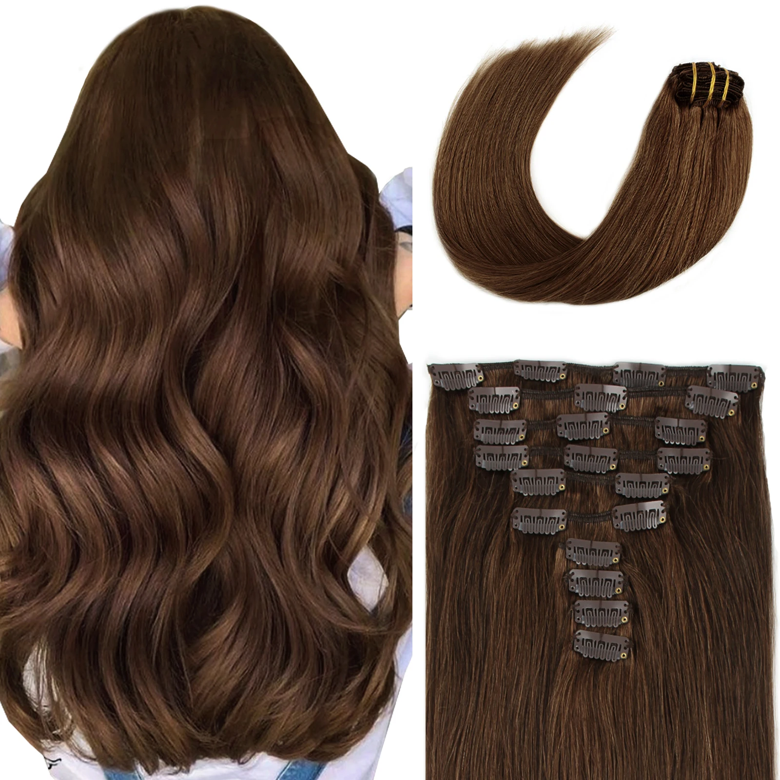 

Sixstarhair, 10 шт., натуральные 100 зажимов для наращивания человеческих волос, 160 г и 220 г/упак., 20/22 дюйма, зажим для наращивания волос для женщин