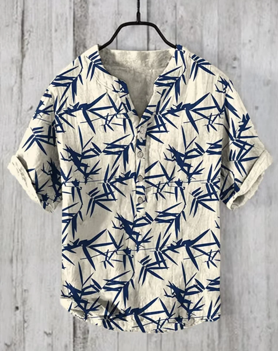 Мужская рубашка с короткими рукавами, высококачественная льняная ткань в стиле ретро, модный мужской наряд в китайском стиле, топ на пуговицах, V-образный вырез