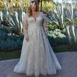 EVON BRIDAL Glitter Long Sleeves Wedding Dress Plus Size V-Neck Backless A-Line Applique Bridal Gown Vestido De Novia Customized