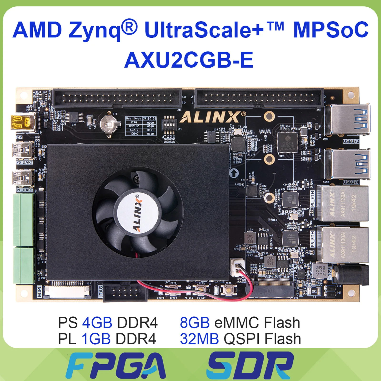 ALINX AXU2CGB-E FPGA Development Board Zynq UltraScale+ MPSoC XCZU2CG 4GB DDR4 USB3.0 M.2 DP Video Processing AI Compute Module