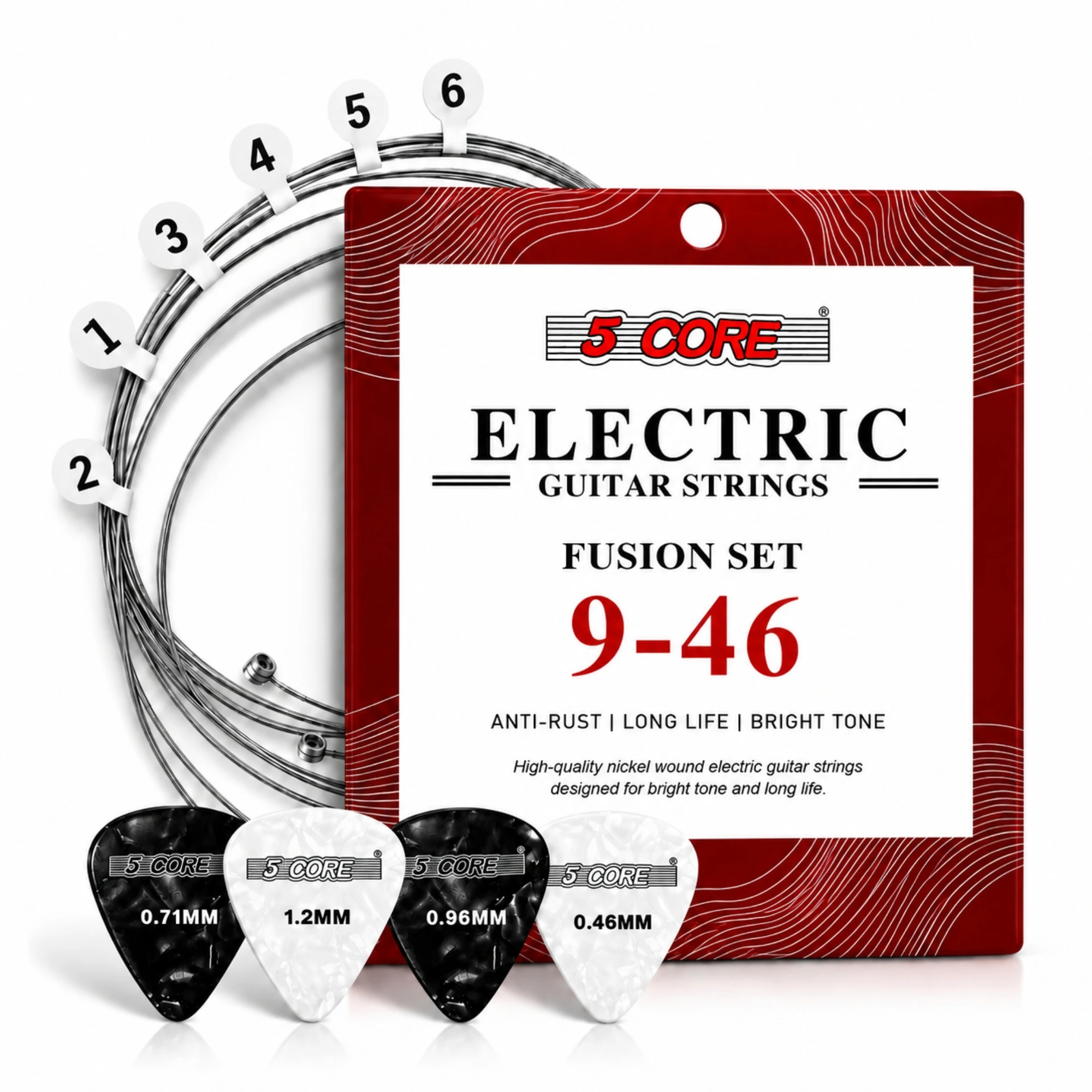 5 Core Guitar Strings Nickel Plated Acoustic Electric Guitar String Set Rich Balanced Tone Included Guitar Picks - GS EL HYBRID