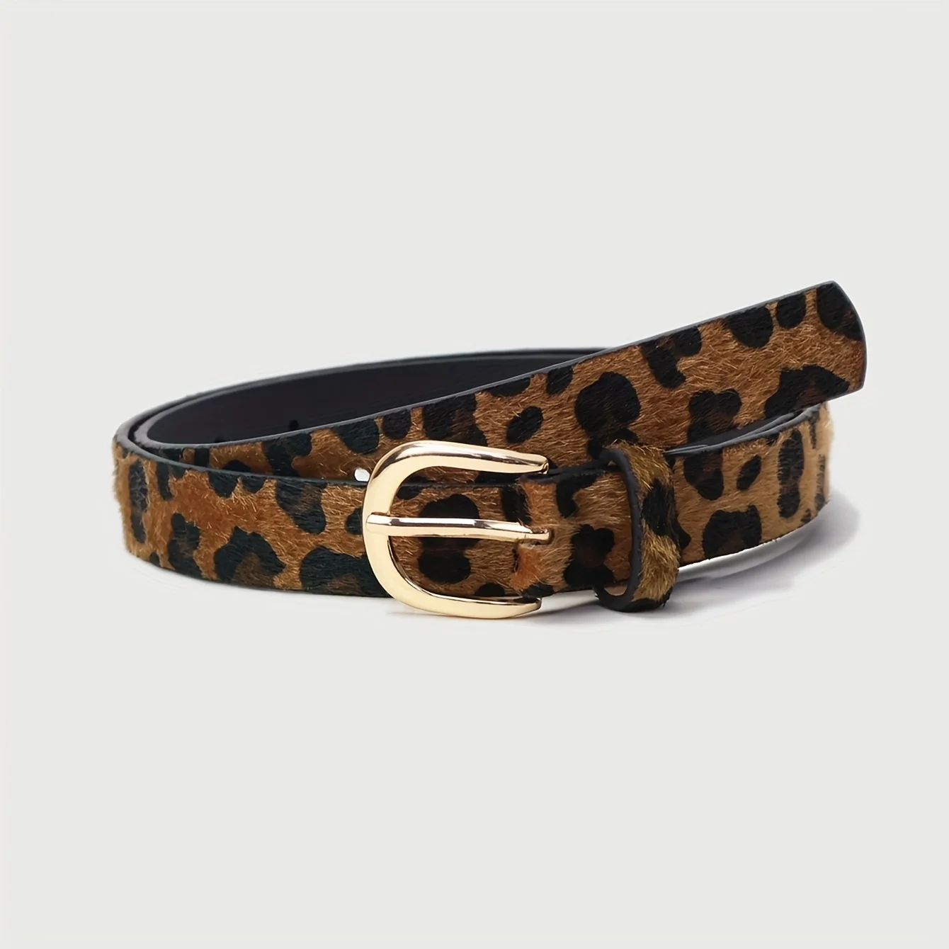 1 pc Fashionable Leopard Print PU Leather Belt Classic Semi-Circle Buckle Denim Pants Ladies Fashion Decorative Belt