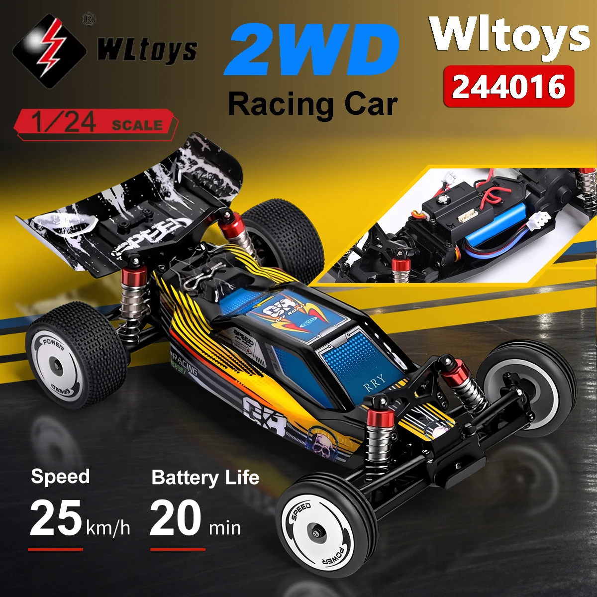 WLtoys 244016 RC Model Car 25KM/H High-Speed 2.4G Remote Control for 1/24 Electric Two-Wheel Drive Competition Vehicle Toy Gifts