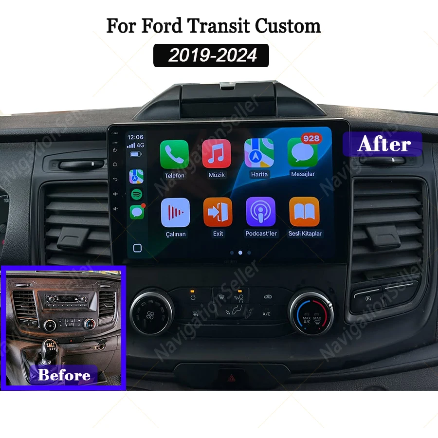 

VIGOHI AutoRadio For Ford Transit Custom 2019-2024 Car Stereo Touch Screen Apple Carplay Android Auto Multimedia GPS Bluetooth