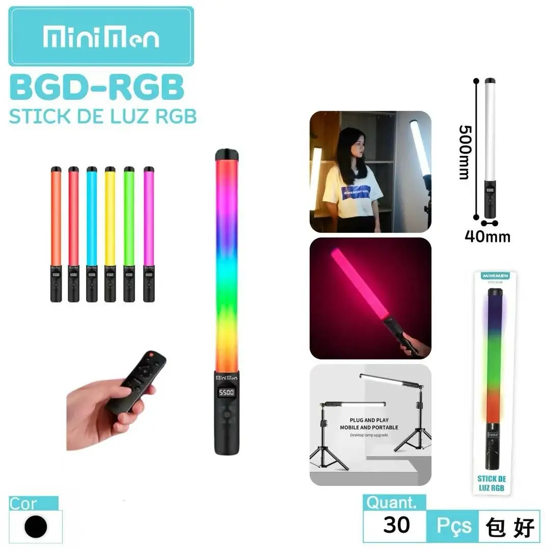 Bastão De Led Fotografia Colorido Rbg Light Stick Portatil Com Controle  Luz Rgb E Branco Preenchimento Foto
