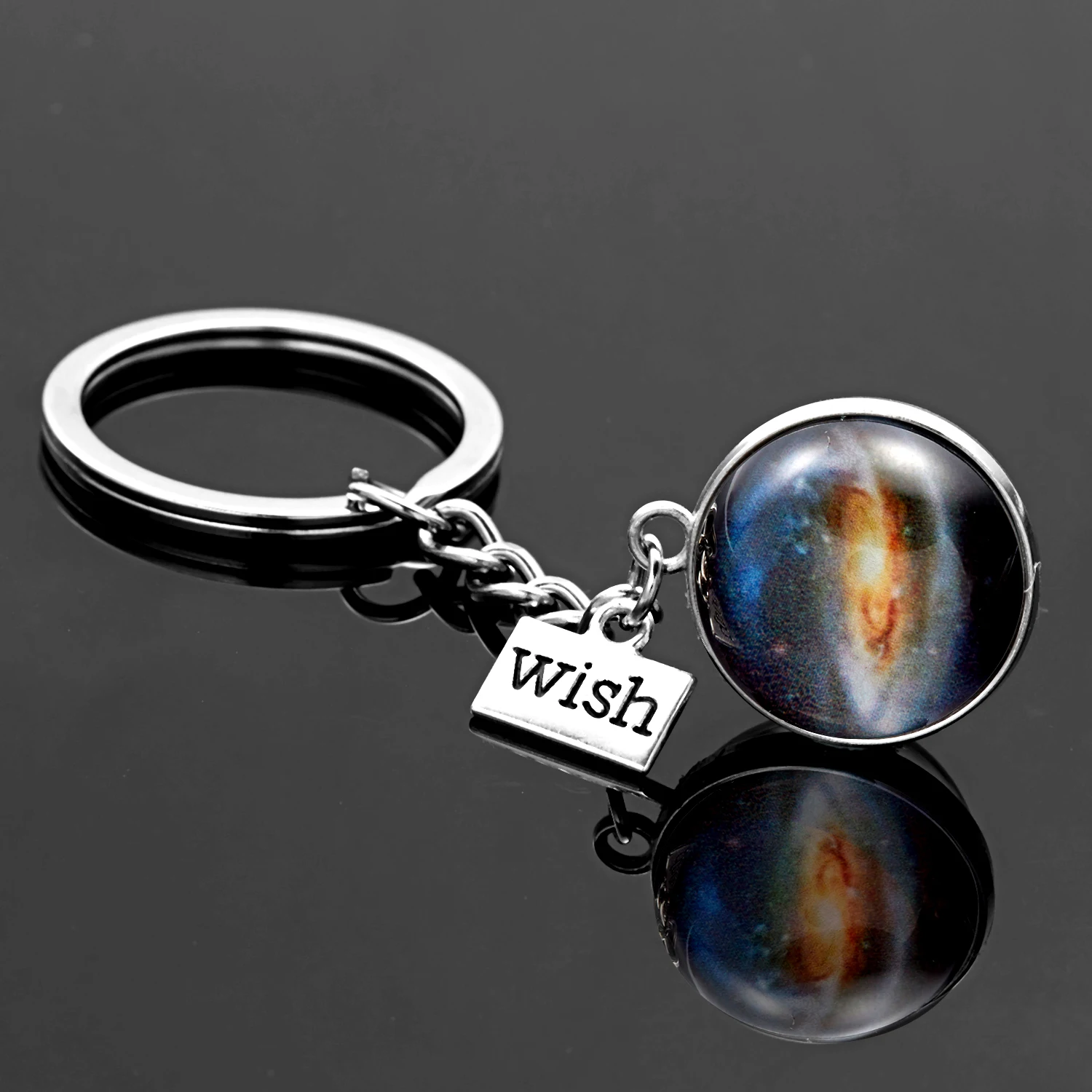 Trendy Galaxy Planet Keychain Solar System Glass Ball Key Chain Mars Double Side Pendant  Universe Wish Jewelry For Women Friend