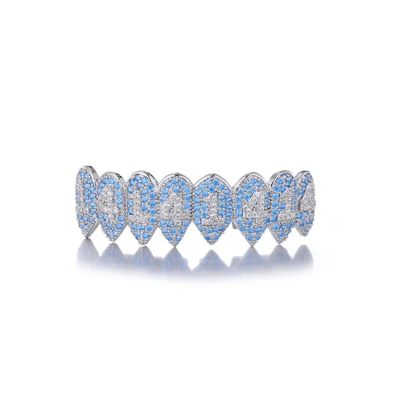 الهيب هوب الكامل تشيكوسلوفاكيا الأزرق الأحجار الأسنان جريلز قبعات مكعب الزركون مثلج خارج مايكرو تمهيد العلوي والسفلي Grills مجموعة للرجال النساء مجوهرات