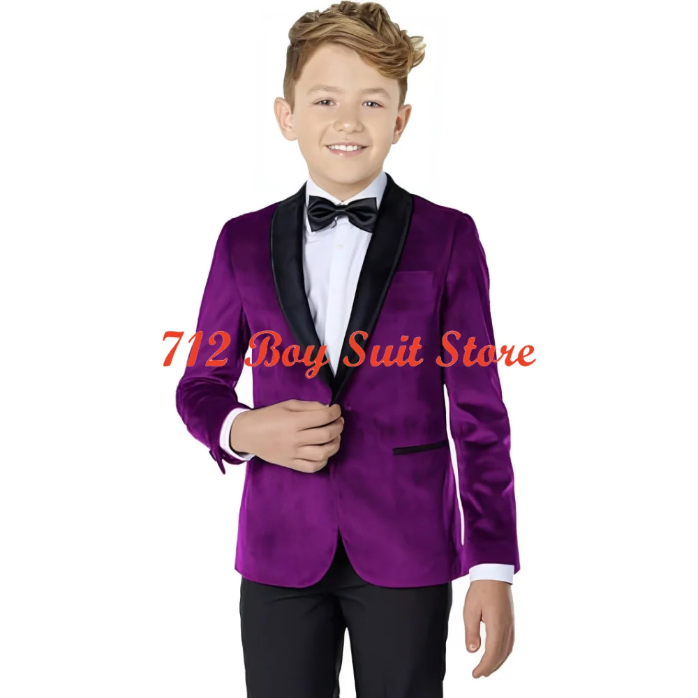 Fashion Boys Suit Formal Shawl Lapel Velvet Tuxedo 2 Pieces Boy Outfit Blazer for Wedding Prom Party