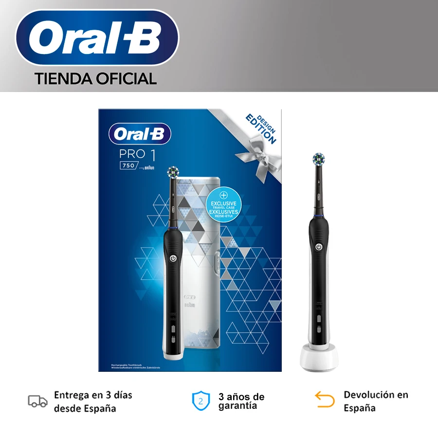 Oral-B Pro 1 750, Oral B Electric Toothbrush, Electric Toothbrush, 3D Technology, Timer, 10-day Battery Life