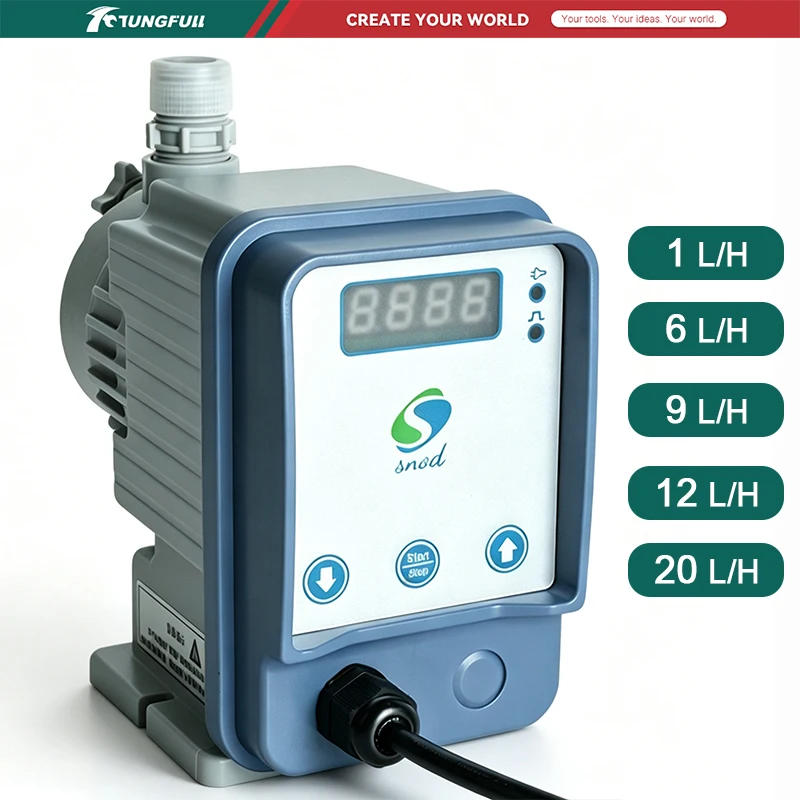 TUNGFULL 220V Electromagnetic Diaphragm Metering Pump 1L/H-20L/H for Water Treatment Acid Chemical Chlorine Dosing Pump