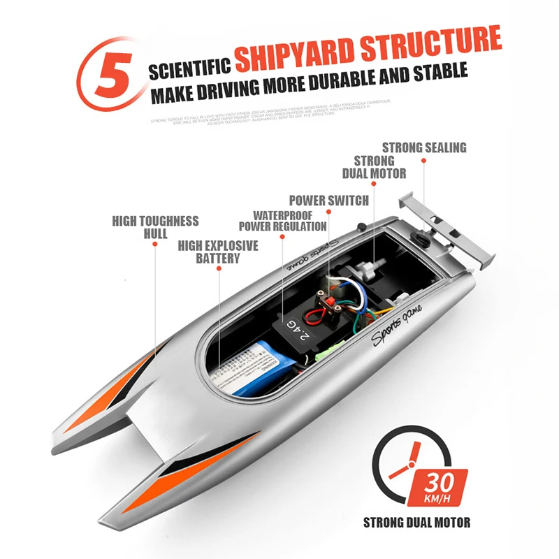 RC speedboat 30KM/H vysokorychlostní hon 2.4G daleký kontrolované dvojí motorový hraček dětské soutěž racingboat modelka děti dárky