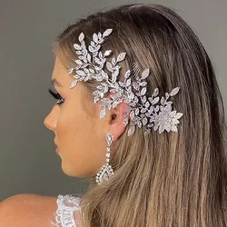 Fashion Rhinestone Leaves Bridal Hair Combs Headpieces for Women Luxury Crystal Headdress Wedding Hair Accessories Prom Jewelry