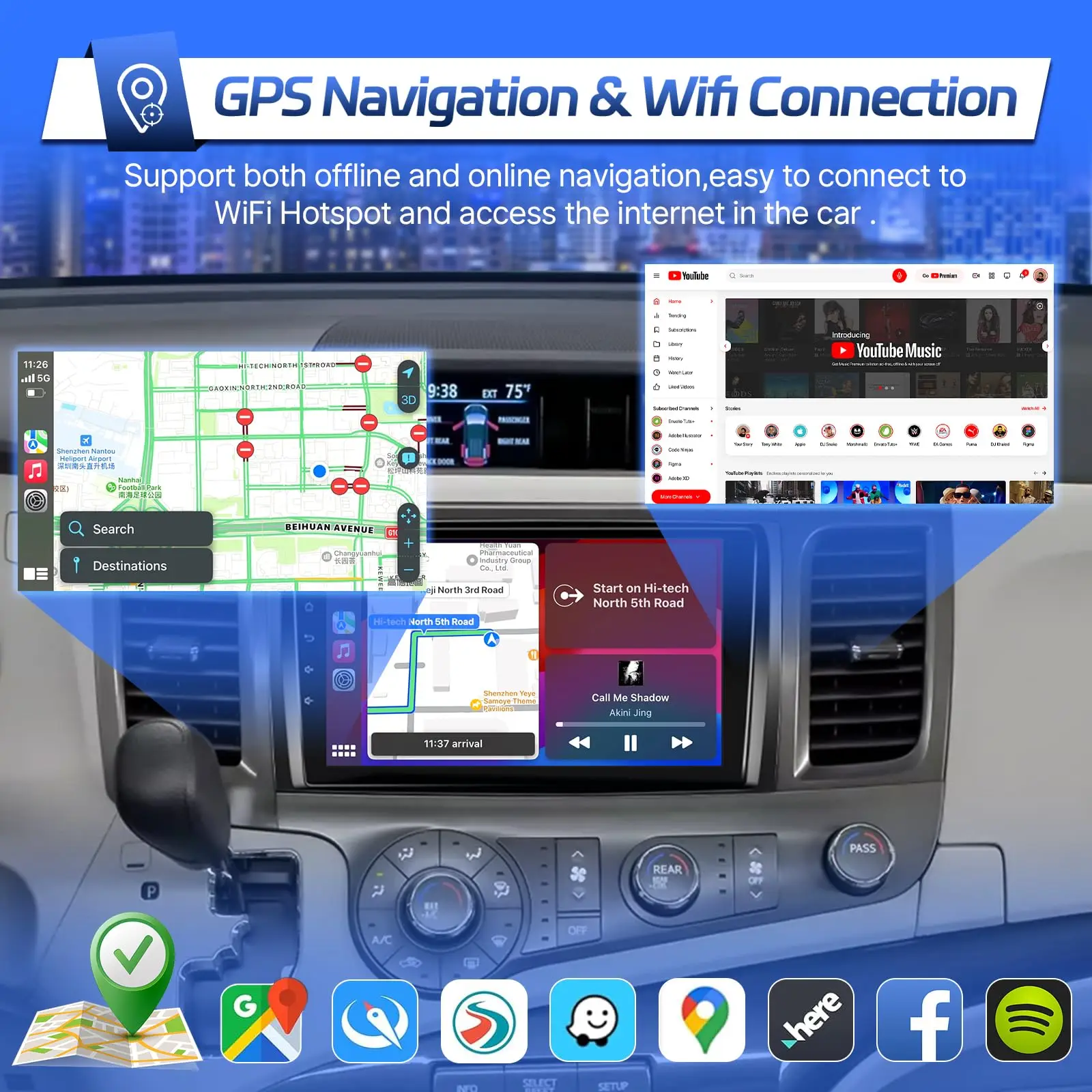 شاشة لمس IPS مقاس 9 بوصة لوحدة رأس سيينا بلوتوث/FM/GPS/WiFi/SWC/شاشة مقسمة/رابط مرآة لسيارة Toyota Sienna غير مناسبة J.B.L