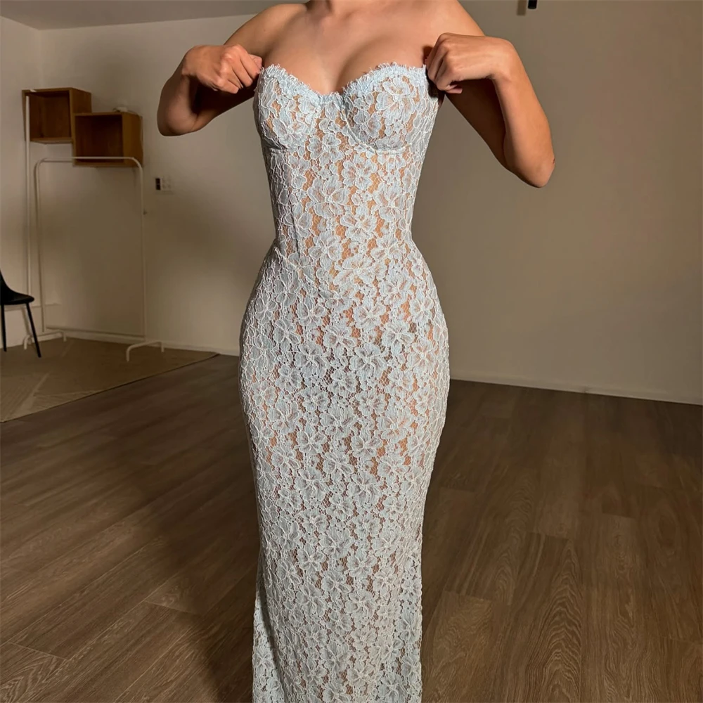 Sansa Maßgeschneidertes babyblaues Spitzen-Etui, ärmelloses Abendkleid, herzförmiger Ausschnitt, Vestidos De Noche, bodenlang, formeller Abend 2025