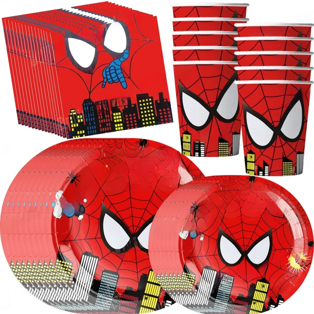 50 pièces de décorations d'anniversaire sur le thème de l'araignée, décorations de fête de super-héros, fournitures de table, serviettes en papier, assiettes, gobelets, ensemble Joyeux Anniversaire
