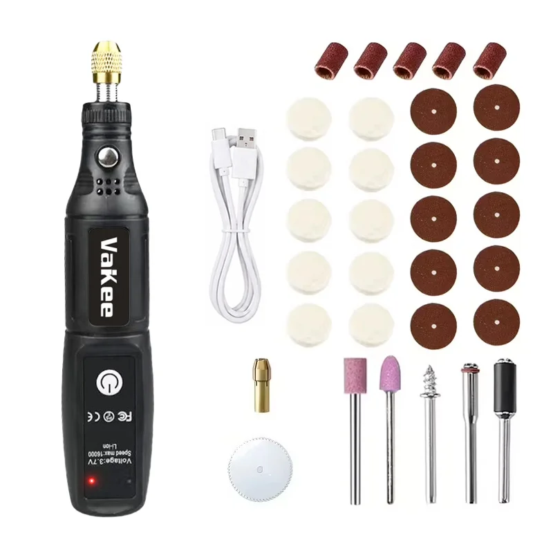 VaKee Mini Kabelloses Rotationswerkzeug 16000 U/min USB Typ-C Wiederaufladbarer Elektrischer Gravurstift Tragbarer Schleifer Bohrer für DIY Holzschnitzereien – Detail 4