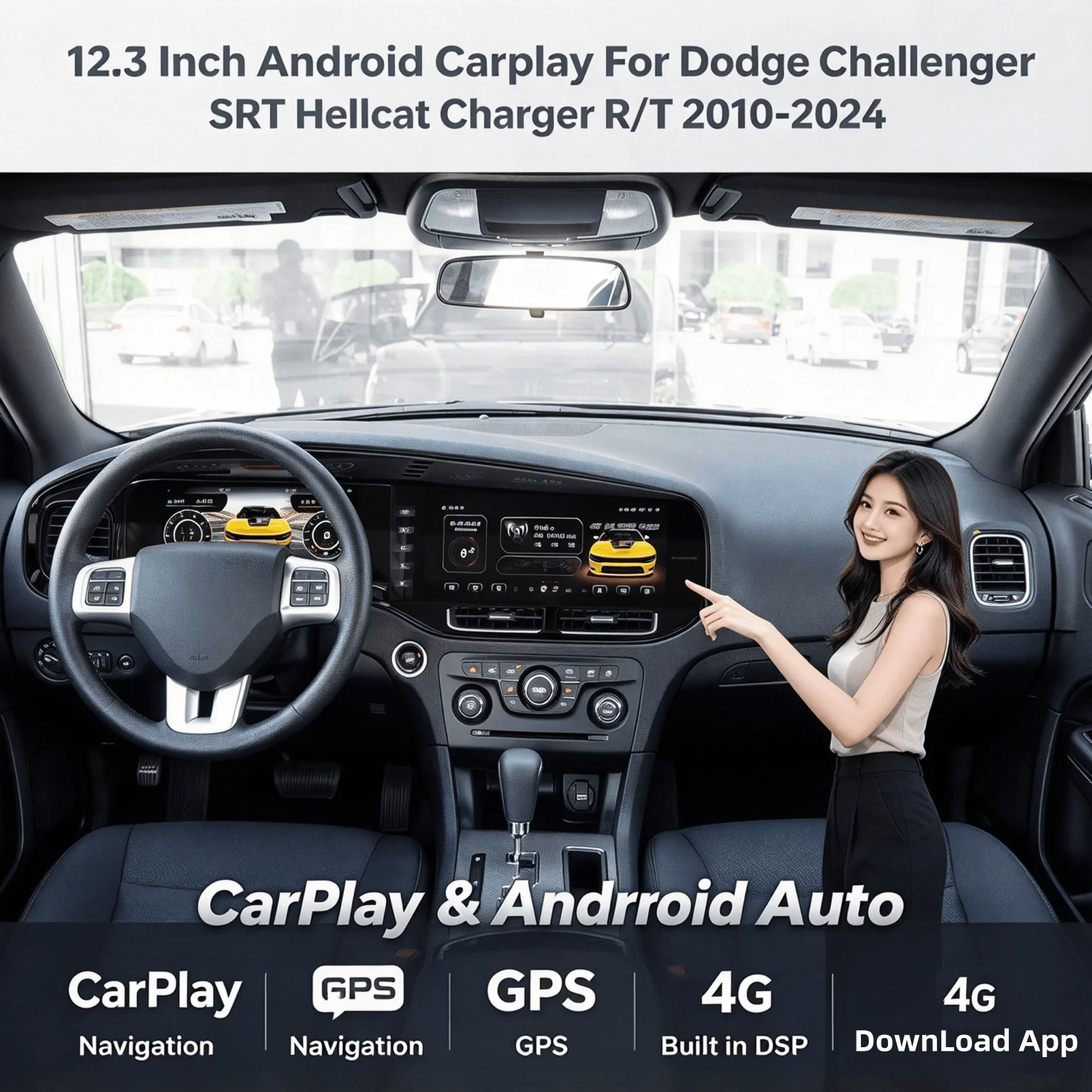 Android Touch Screen Car Stereo Head Unit For Dodge Challenger Charger SRT Hellcat 2010‑2024 GPS Navigation Multimedia Radio